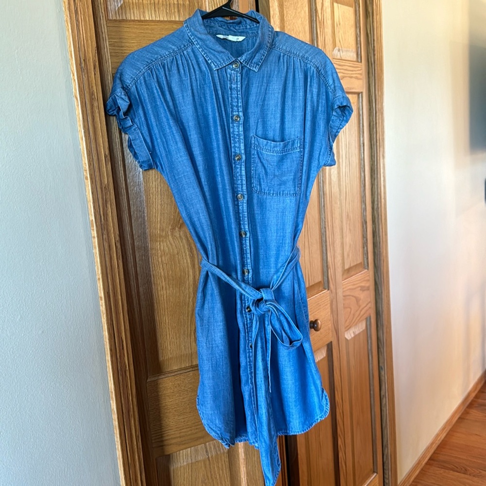 American Eagle medium blue denim chambray midi dress button front, small